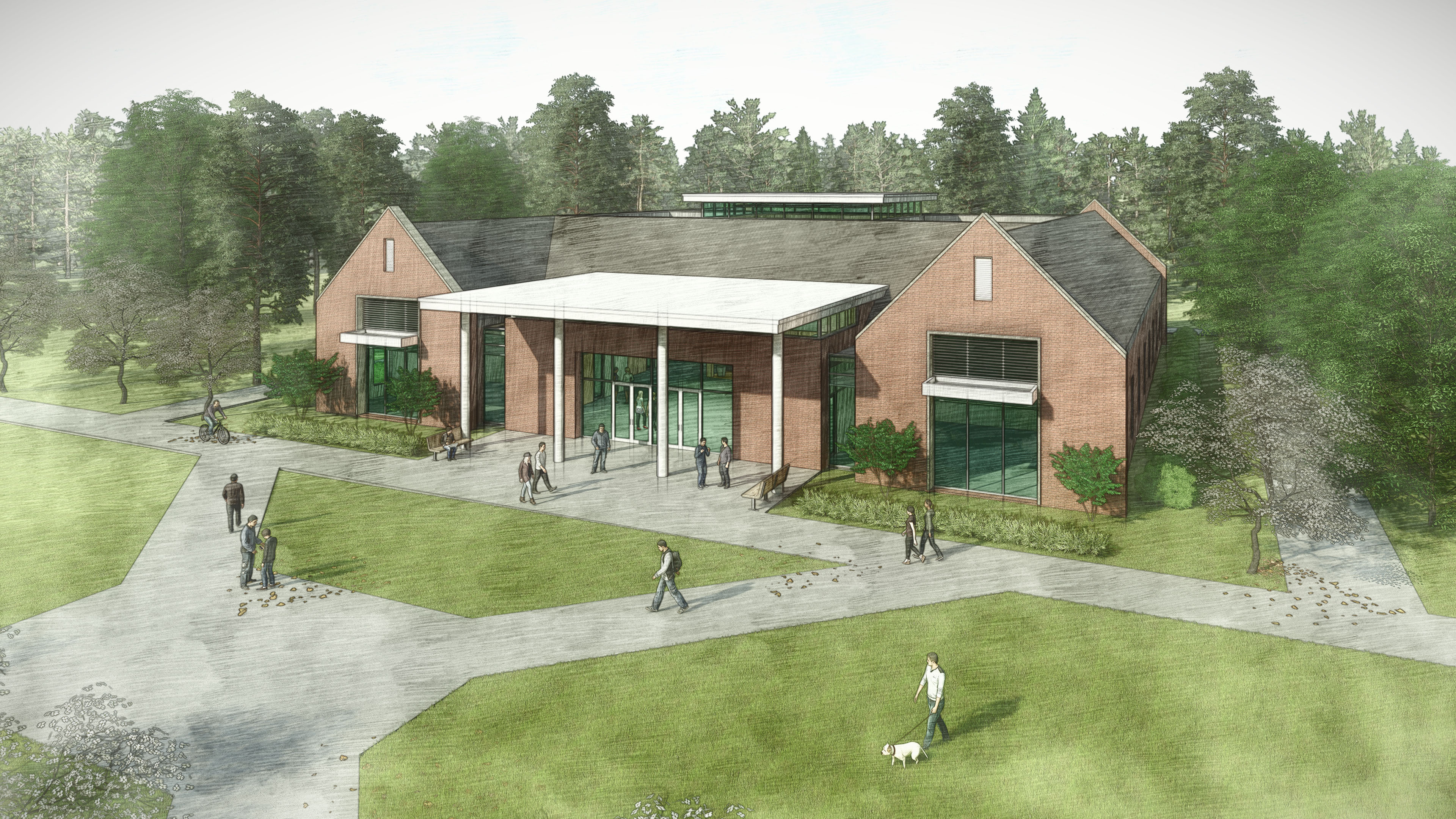 Francis Marion University - Honors Learning Center - Primary Entry Aerial Concept Rendering